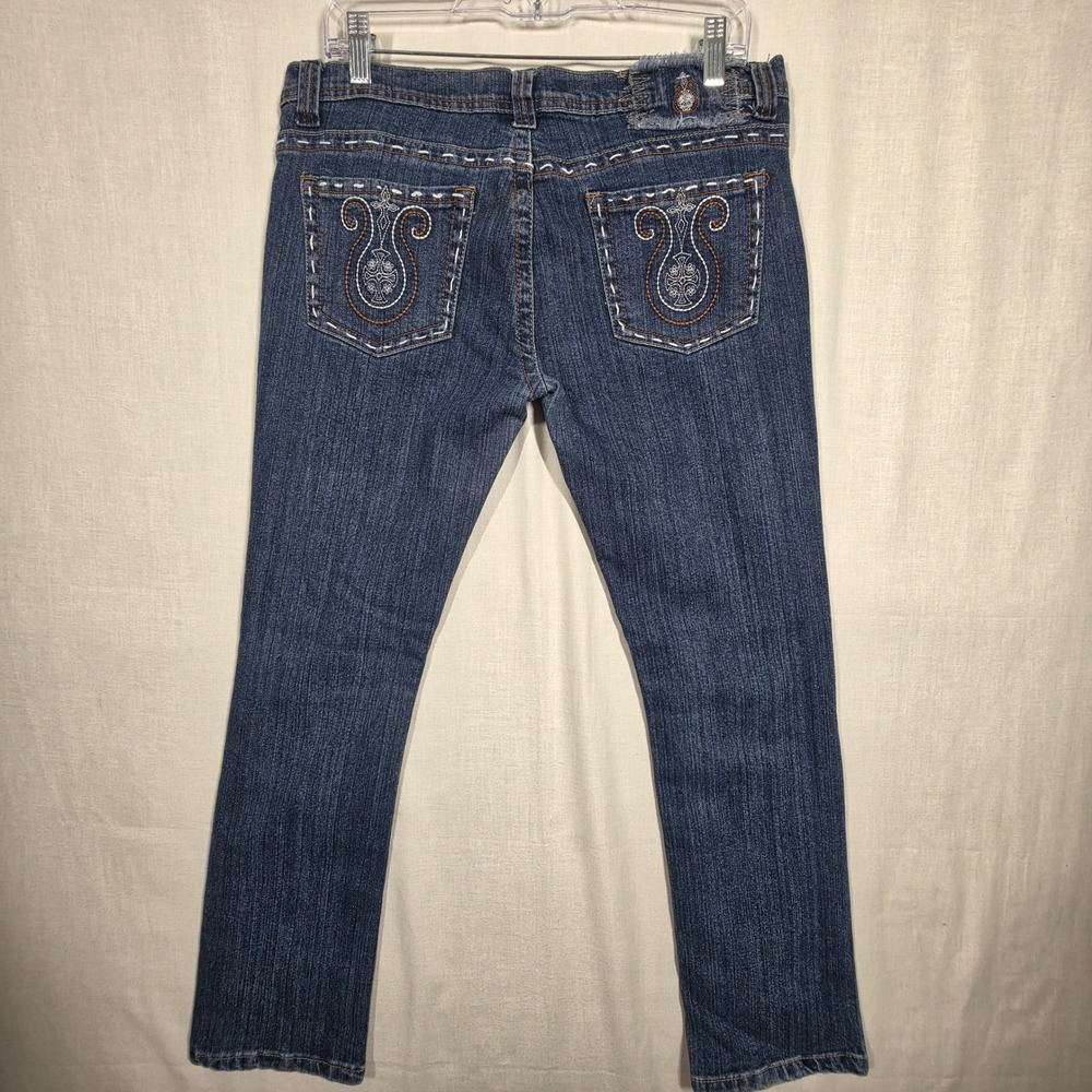 Vintage Y2K B.B. Jeans Womens 9 Contrast Stitch Cross Motif Whimsygoth